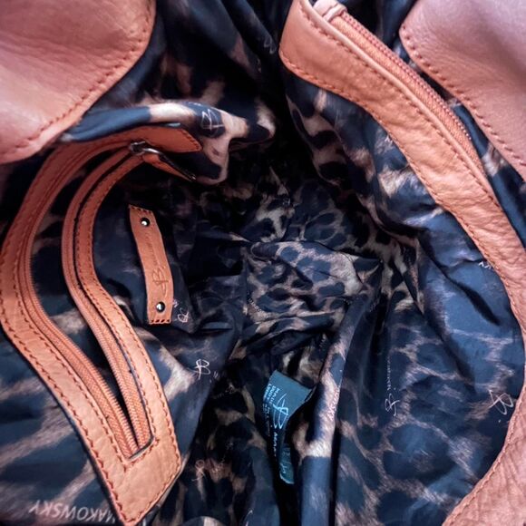 B. Makowsky Leather Drawstring Satchel - Tangerine Orange - Picture 8 of 8